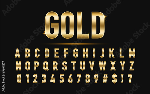 3D Gold Alphabet Letters with Numbers and Symbols 3D Font golden alphabets letters. metal typeface isolated on transparent background. Art design luxury metallic typographic abc. Vector illustration