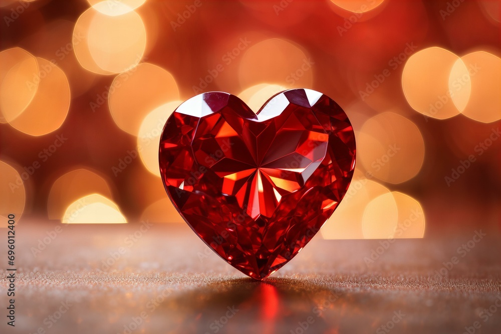 shiny crystal red heart on a red bokeh background for Valentines Day shiny crystal red heart on a red bokeh background for Valentines Day