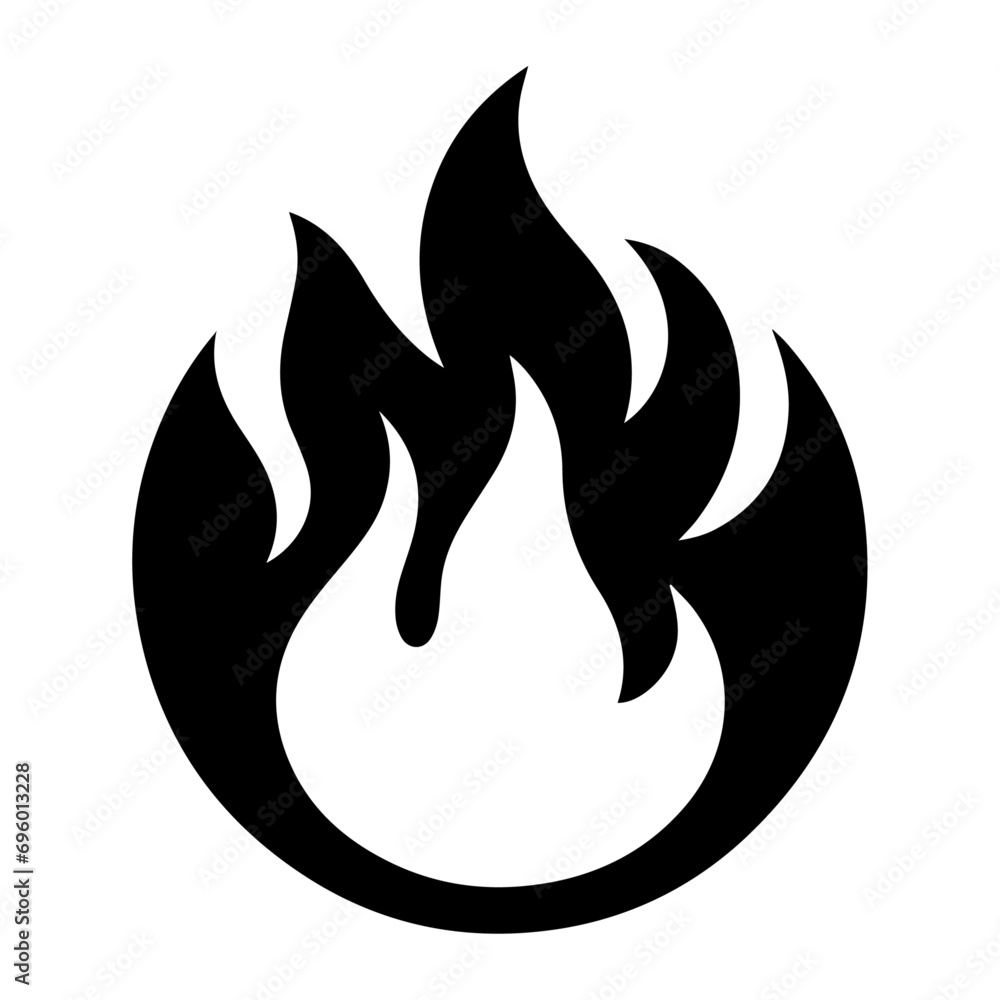 Fire Flame Icon vector art illustration, Minimal Flame Icon black color silhouette