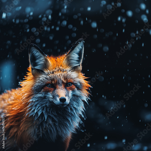 Russian fox in winter at night