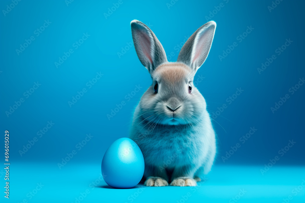 Bunny with eastern egg in a blue background