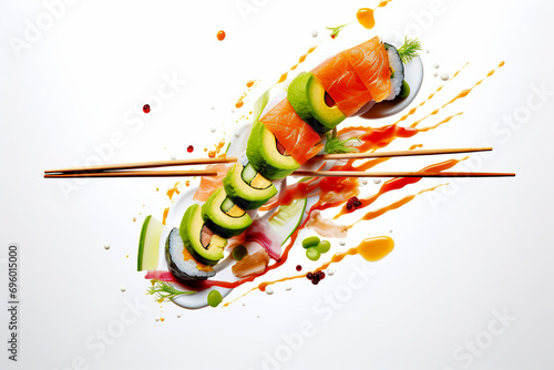 Generative AI illustration of fresh homemade salmon sushi photo