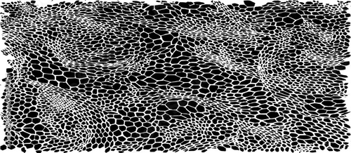 Monochrome texture composed of irregular graphic elements. Distressed uneven grunge background. Abstract vector illustration. Overlay for interesting effect and depth. Isolated on white background.