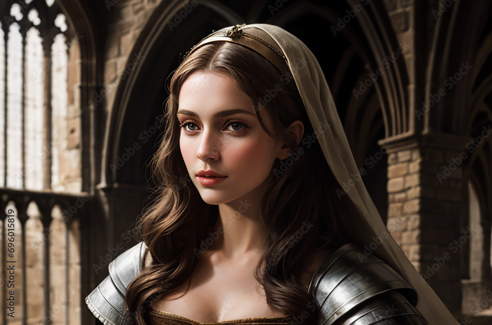 portrait of a woman in medieval paladin attire - historical middle ages inspiration