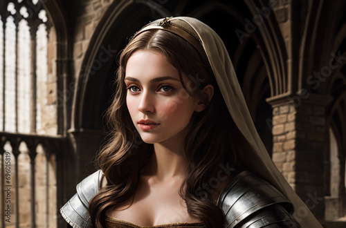 portrait of a woman in medieval paladin attire - historical middle ages inspiration