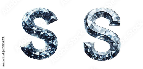 diamond alphabet - letter S - 3D isolated transparent background PNG - cristal letter S from the alphabet - Glass S letter photo