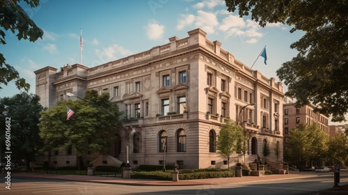 Facade of a historic embassy building, a symbol of diplomatic heritage in the heart of D.C © Art Gallery