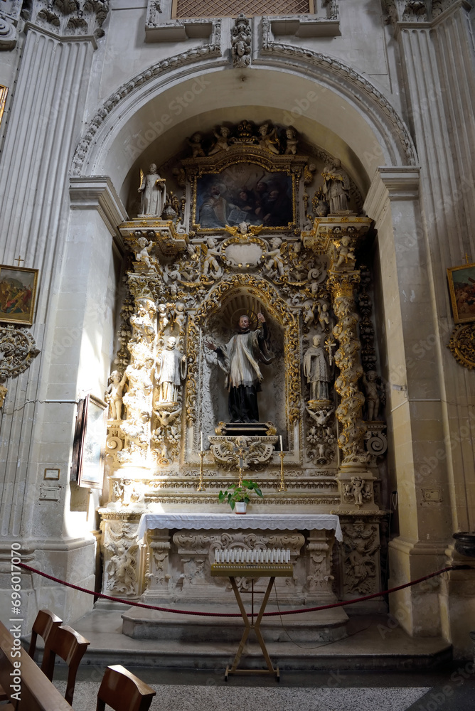 Interior of the Church of Santa Chiara in Baroque style, construction began in 1429 Lecce Italy