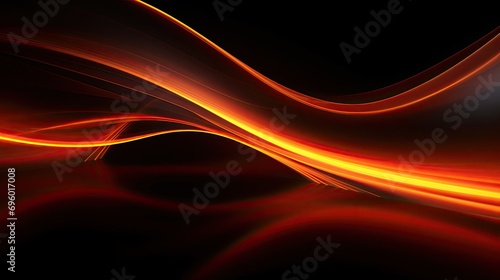 abstract wallpaper. Orange neon lines over black background. modern background. Streaming energy. Particles moving and leaving glowing tracks © Ilmi