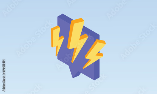 3D thunderbolt icon. Striking of thunderbolt energy spark, flash lightning, danger and power.3d handmade.3d goal for technology,online social media usage illustration.