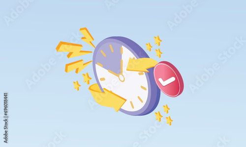 3D alarm clock icon for success delivery concept. time watch minimal for manage concept of time, service and support around clock.3d handmade.3d goal for technology,online social media usage.