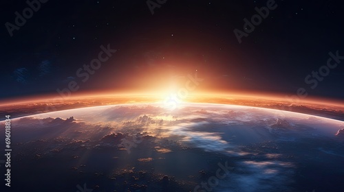 Earth sunrise from space. Generative AI © Roman