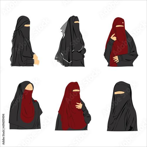 Set of women wearing niqab