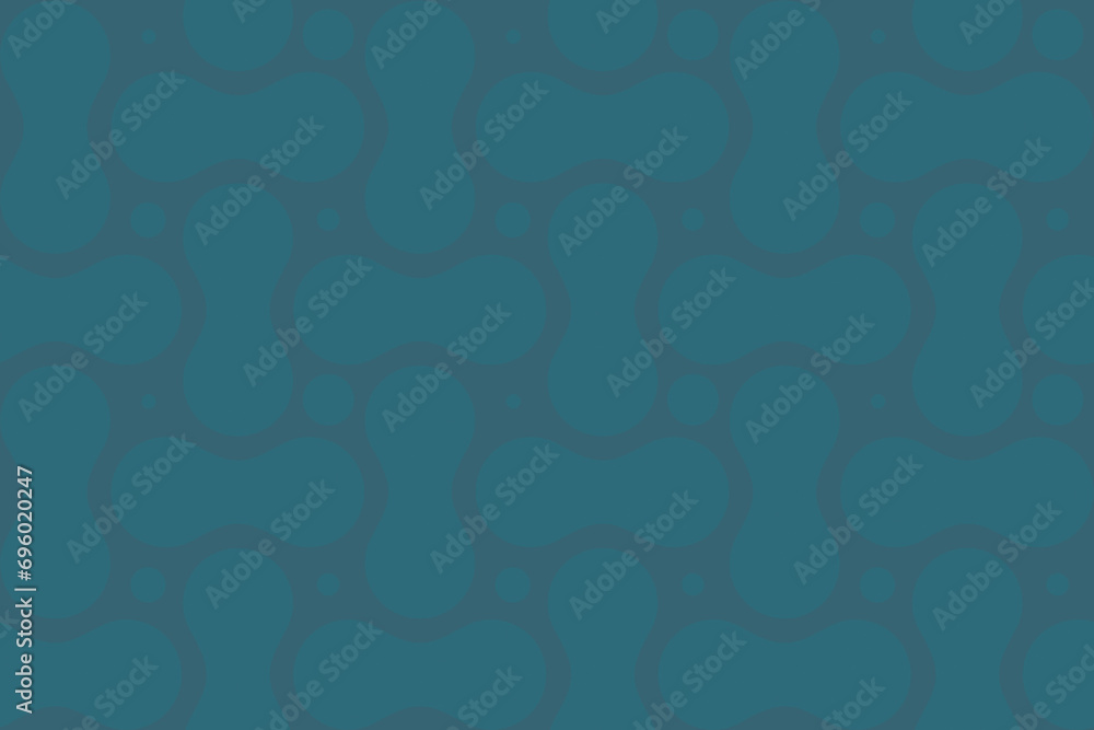 Seamless pattern of abstract geometric bluish cyan colored shapes on darker bluish cyan background. Abstract full frame high resolution background with copy space.