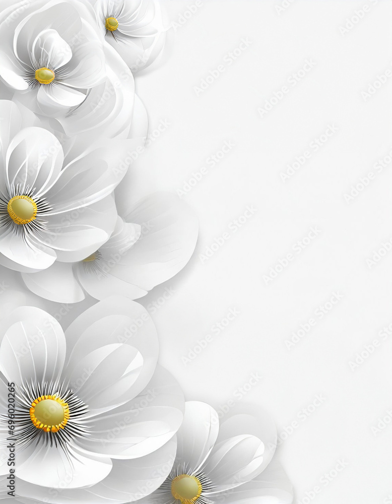 Białe wektorowe kwiaty Anemonów, białe tło, miejsce do wklejenia. Generative AI - obrazy, fototapety, plakaty 