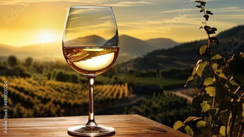 White wine pour in vineyard. Generative AI photo