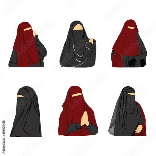 Set of women wearing niqab