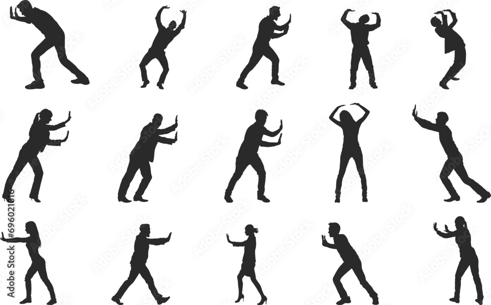 Pushing silhouette, People pushing pose silhouette, Female pushing pose silhouette, Pushing pose silhouette, Pushing pose svg V02.