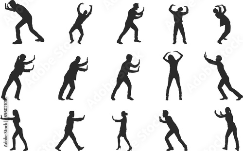 Pushing silhouette, People pushing pose silhouette, Female pushing pose silhouette, Pushing pose silhouette, Pushing pose svg V02.