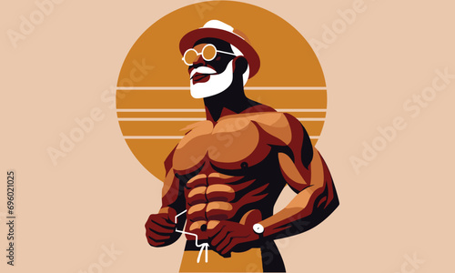 Black African Guy With muscular Body and Six Abs, Illustration or Vector Art, Modern Art Style	
