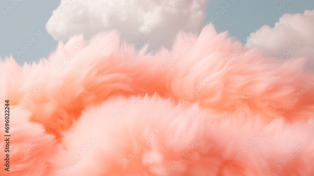 Cotton Candy Orange Background with Fluffy Clouds