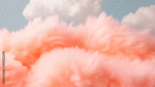 Cotton Candy Orange Background with Fluffy Clouds