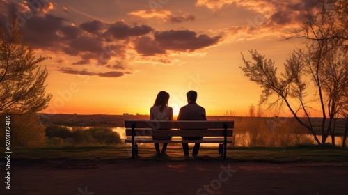 couple enjoying a peaceful sunset on a bench © Sandris_ua
