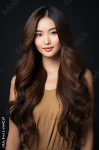 a beautiful asian young woman with wavy brown hair