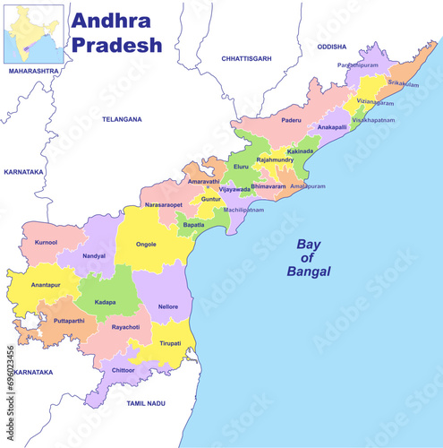 Andhra Pradesh Map vector illustration on white background photo