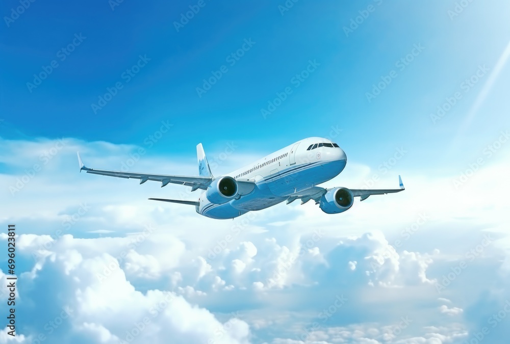 a large airplane flying in the sky over white clouds