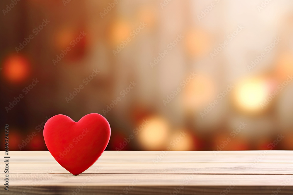 Valentine's Day Red Heart on Wooden Table with Blur Bokeh Background. Friendship, Relationship, Wedding, and the Concept of Love Valentine's Day Red Heart on Wooden Table with Blur Bokeh Background. Friendship, Relationship, Wedding, and the Concept of Love