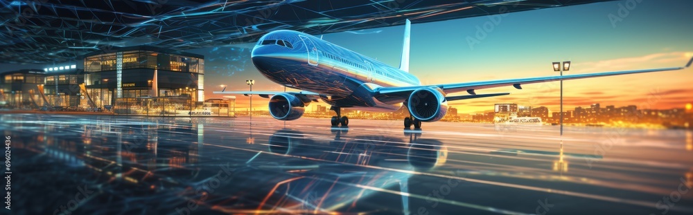 a airplane is flying in an airport setting a airplane is flying in an airport setting
