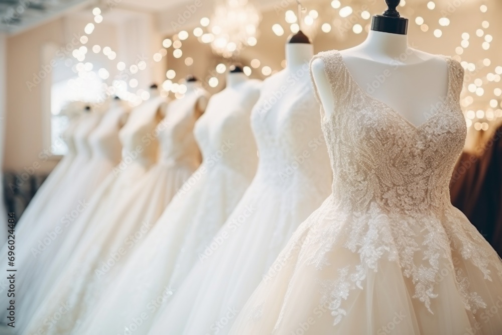 Various wedding dresses in the wedding salon, preparation for the wedding Various wedding dresses in the wedding salon, preparation for the wedding