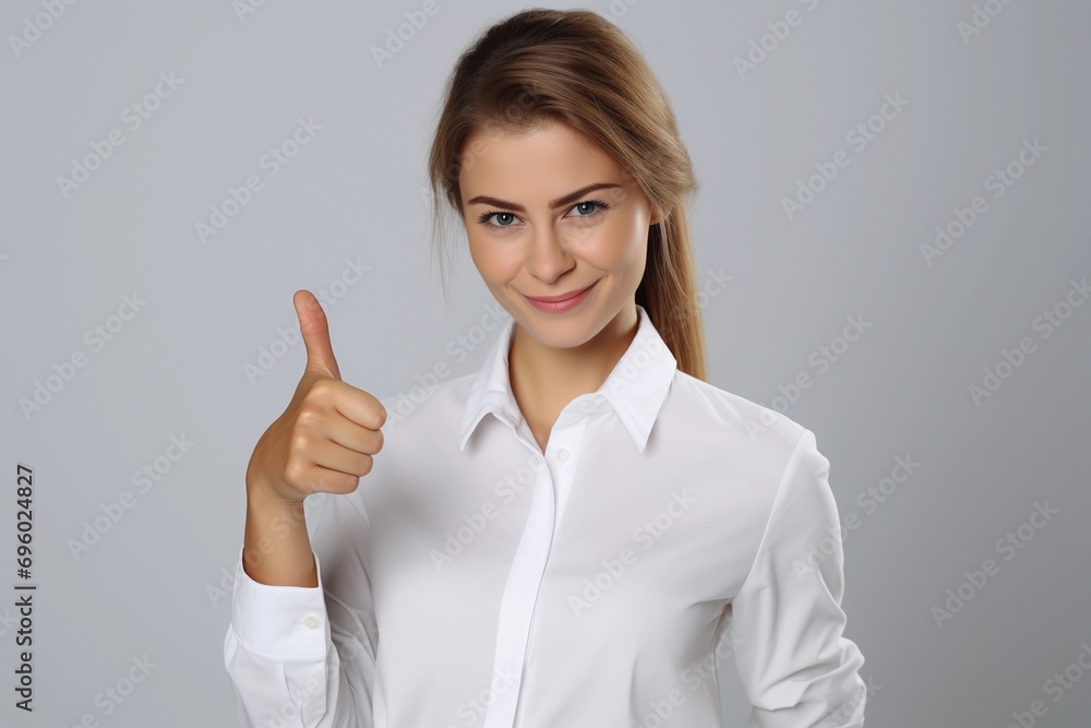 a female professional business person or college student with a thumb up or OK sign a female professional business person or college student with a thumb up or OK sign