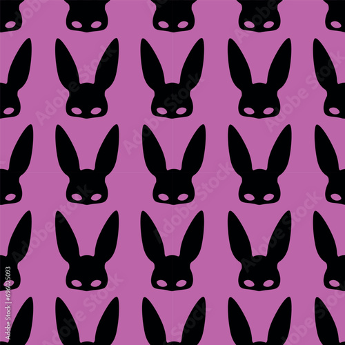 Seamless sex shop pattern. Erotic rabbit mask on a pink background. For backgrounds flyers websites cards prints wrapping paper