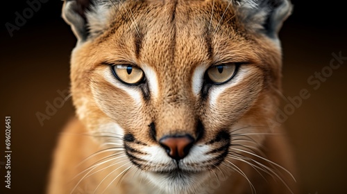A close-up shot of a caracal that is wild and has green eyes.
