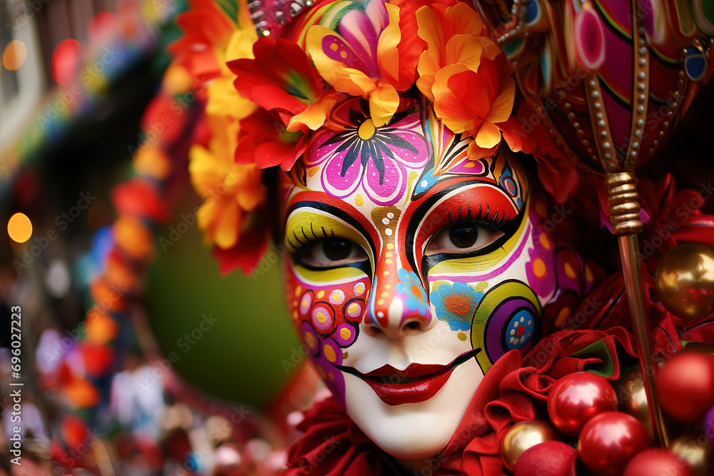 Portrait of an unrecognisable woman wearing a mask celebrating carnival. Bright Masks and Radiant Smiles. Carnival in All Its Splendour