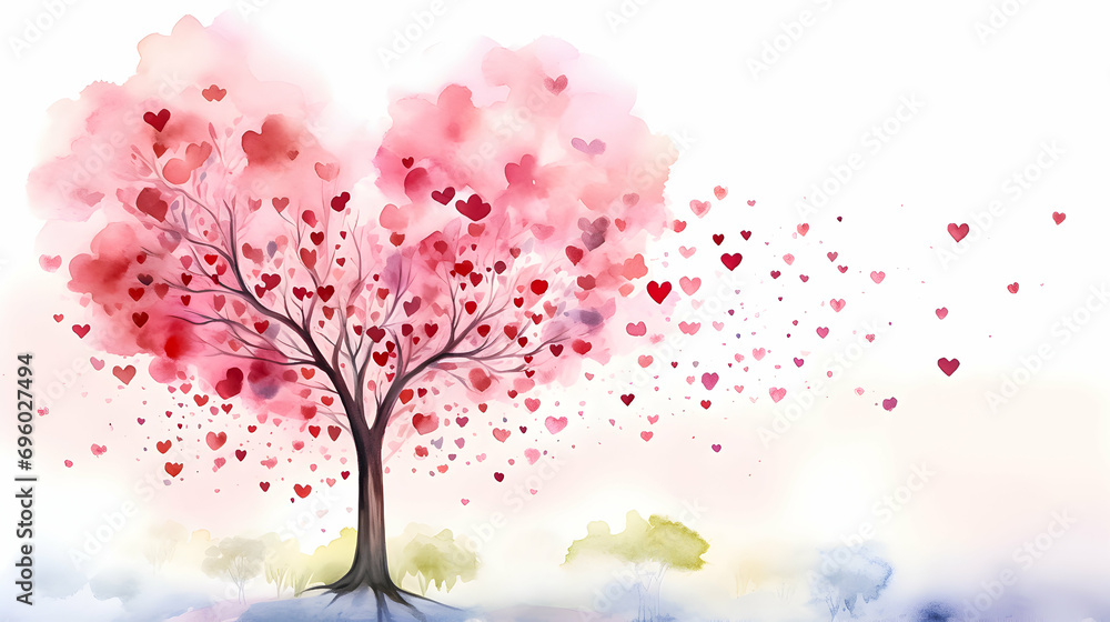 Illustration of a tree with hearts. Valentine's, mother's and woman's day banner.