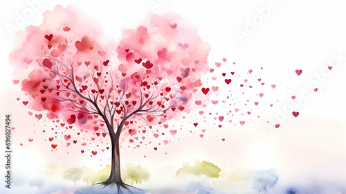 Illustration of a tree with hearts. Valentine's, mother's and woman's day banner. © SuperGlück