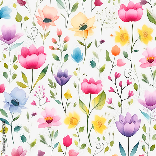 Seamless pattern with watercolor flowers. Hand-drawn illustration.AI.