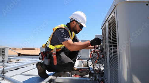 Skilled professional in repairing and maintaining cooling systems for industrial settings. photo