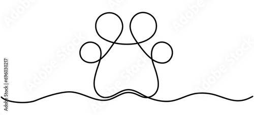 Animal paw continuous line drawn. Linear footprint symbol. Vector illustration isolated on white.