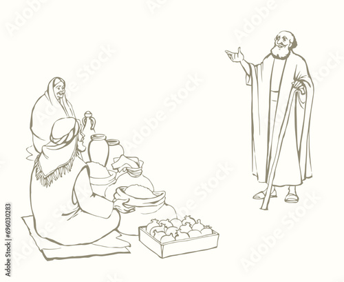Ancient Jewish market. Vector drawing