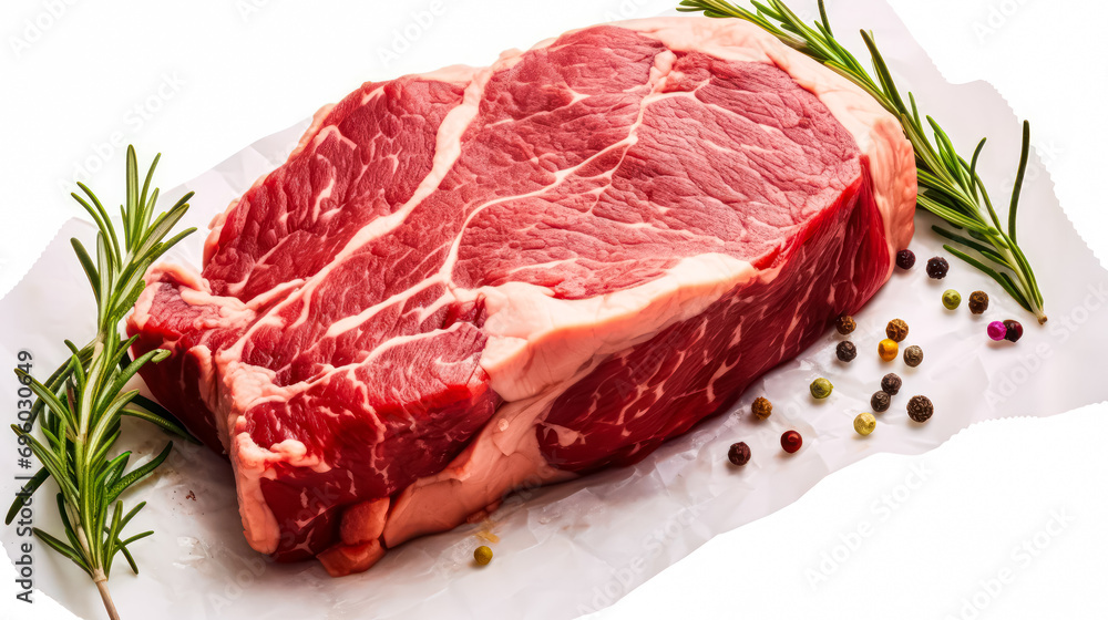 Tender beef with spices, artfully presented on a clean white isolated background. Tender beef with spices, artfully presented on a clean white isolated background.