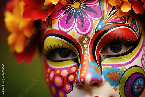 Close-up of an unrecognisable woman wearing a mask celebrating carnival. Bright Masks and Radiant Smiles. Carnival in All Its Splendour