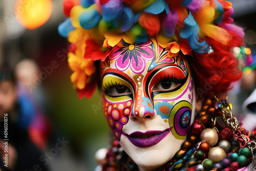 Close-up of an unrecognisable woman wearing a mask celebrating carnival. Bright Masks and Radiant Smiles. Carnival in All Its Splendour 