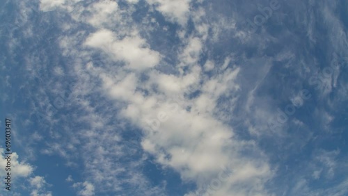 Upper and lower clouds float in two layers across the blue sky.