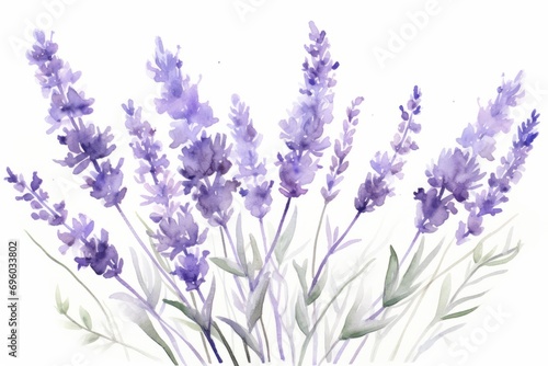 Blooming lavender bouquet isolated on white background  banner watercolor illustration