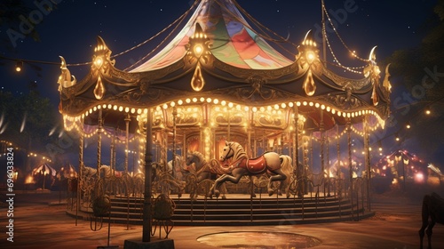 A carousel adorned with Hon-themed decorations, a whimsical addition to the festival