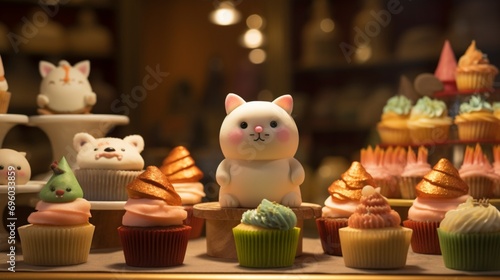 Adorable Hon-themed cupcakes and treats showcased at a festive bakery stand © Hamzi Imaginations